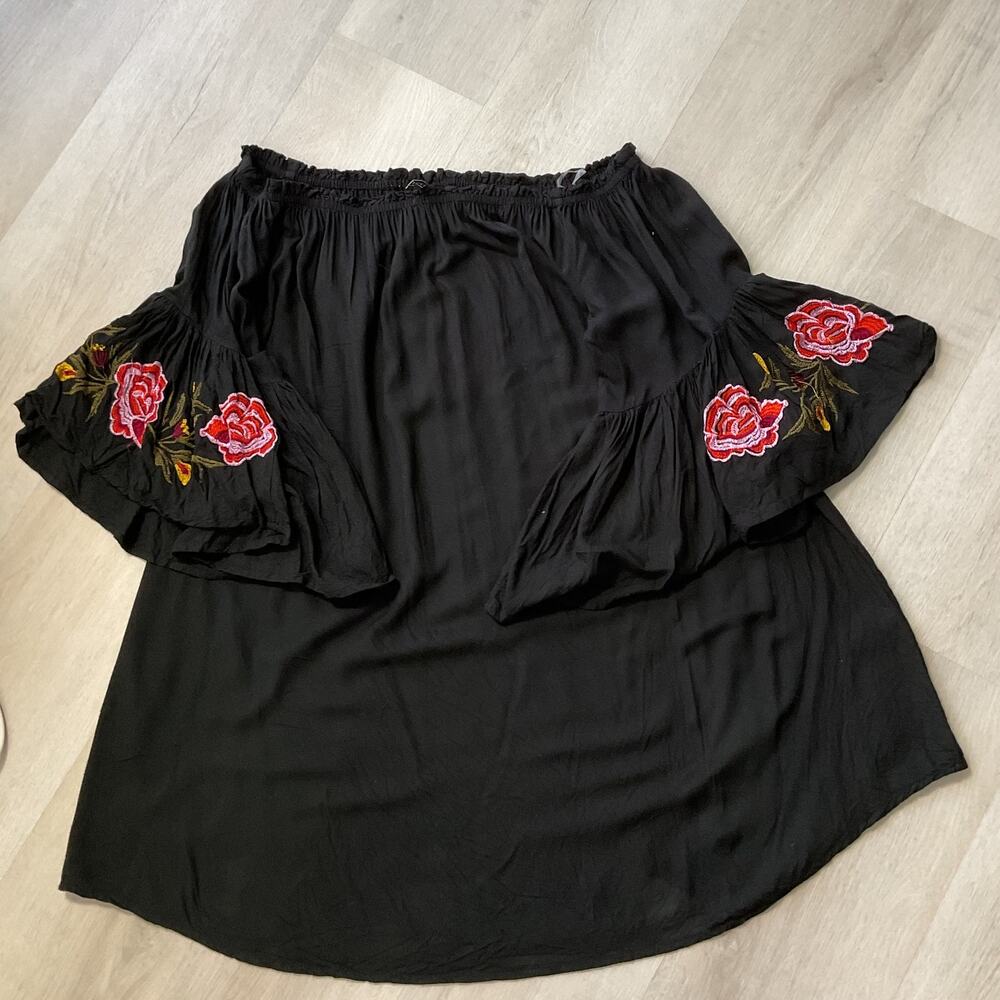 FEATHERS Embroidered Floral Black Dress Womens 1X